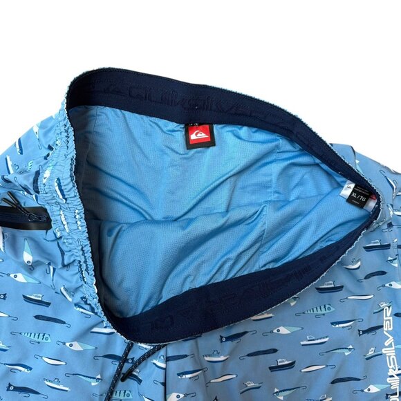 NWOT Quicksilver Board Shorts Mens XL Swim Trunks AOP Fishing Lures Blue Lined - Picture 6 of 8